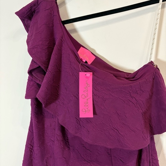 Lilly Pulitzer NWT Bordeaux Ruffle Jacquard One-Shoulder Minidress Size 10 - Picture 6 of 9